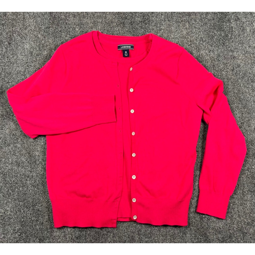 Lands End Womens Pink Cotton Blend Cardigan and Shell Twin Set Sweater Size M